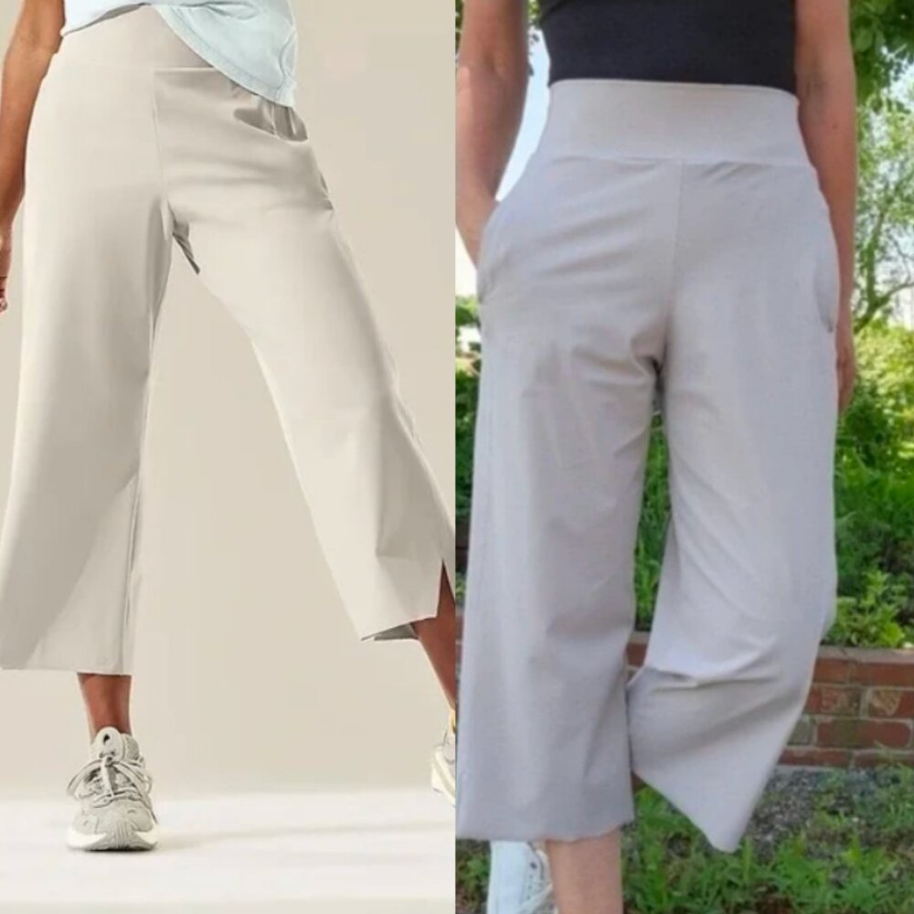 ☀️ Athleta Cosmic Crop Wide Leg Pant Light Beige XS High Waist Grey Khaki